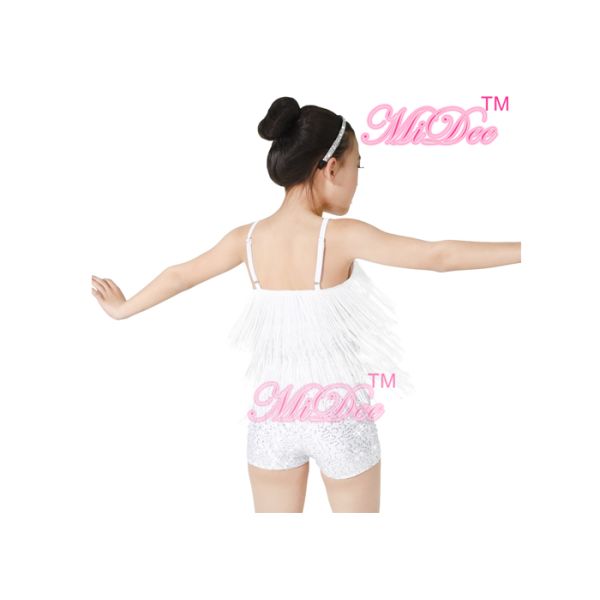 Girl'S Latin Dance Costumes Outfits 2 Pieces Camisole Tassels Sequin Top