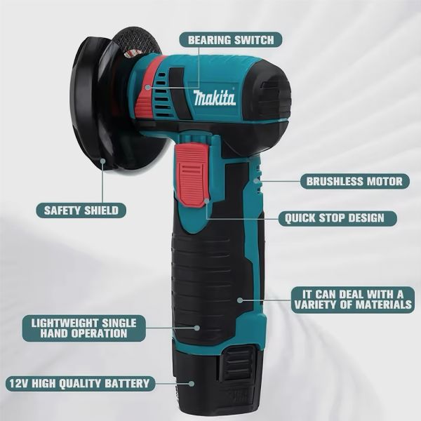 12V Cordless Angle Grinder Aluminum Alloy Makita Cordless Grinder 19500RPM