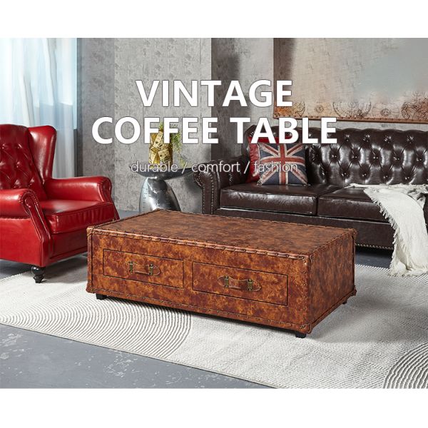 Nidea #303 American Retro Old Leather Suitcase Double Drawer Coffee Table Whiskey  Bar for Hotel Personalized Coffee Home Furniture
