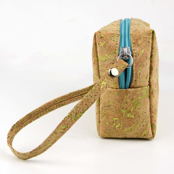 BSCI Gold Flecks Threads Cork Fabric Bags Make Up Cosmetic Bag Wearproof ODM