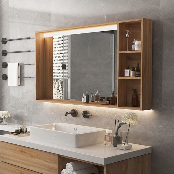 Solid Wood Bathroom Mirror Cabinet , Mirror Jewelry Cabinet With LED Light
