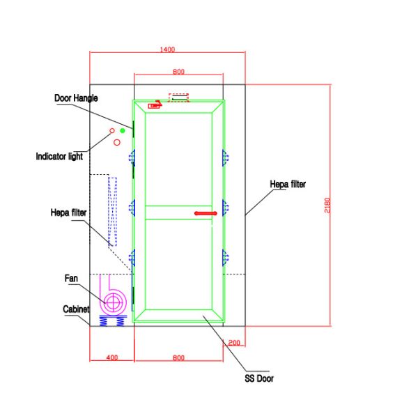 Emergency Switch Clean Room Air Showers With One Large Blower Fan ,Full stainless steel material