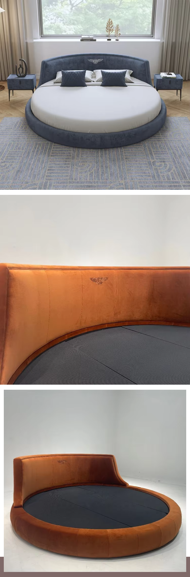 Latest Circle King Size Leather Cheap Round Shape Bed With Mattress