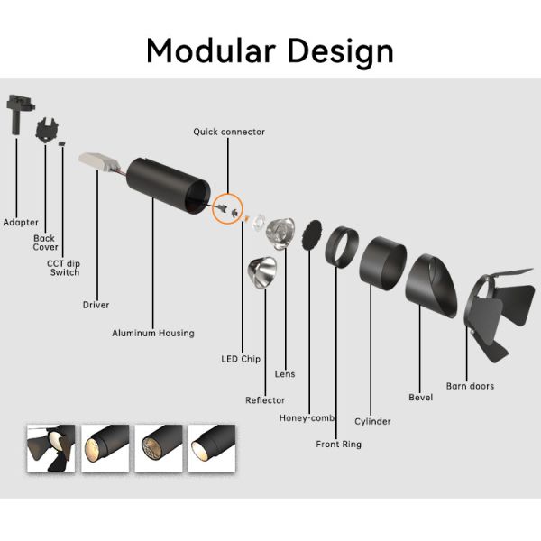 2700K 4000K 6000K Dimmable LED Track Lighting 3CCT Black Single Spotlight