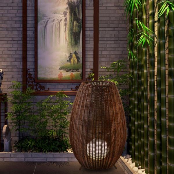 Customized Luxurious Rattan Floor Lamp , Indoor Creative Wicker Floor Light