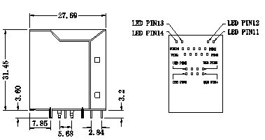 Разъем RU1-A36AFB1A 10/100Base-T USB RJ45 магнитный с СИД