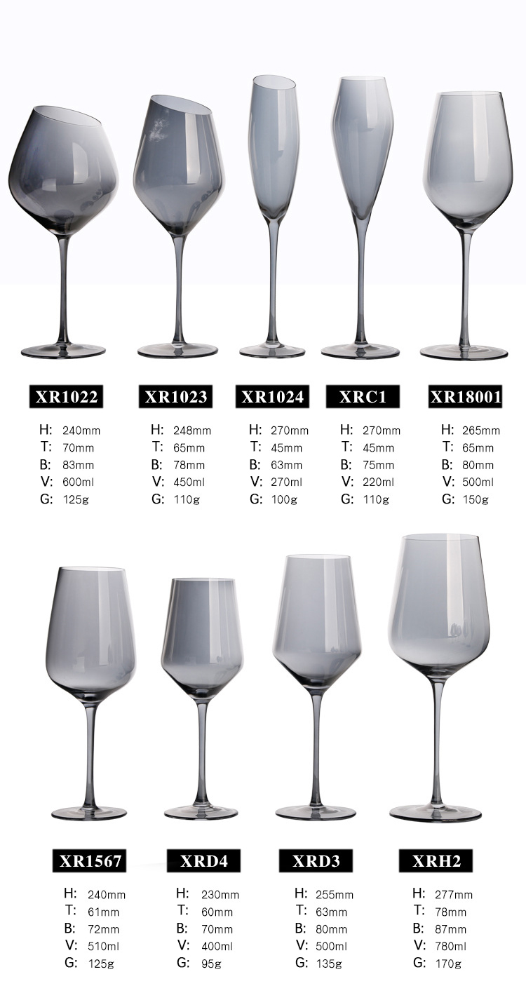 Бокалы классического длинного стержня закоптелые кристаллические с качеством еды графинчика