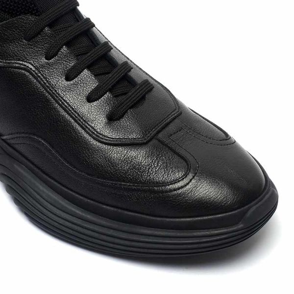Rubber Outsole Mens Black Leather Sneakers For Sports