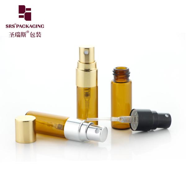 BLPA-3ML Vial Amber Bouteille en verre tubulaire avec pompe à pulvérisation en or en aluminium pour parfum