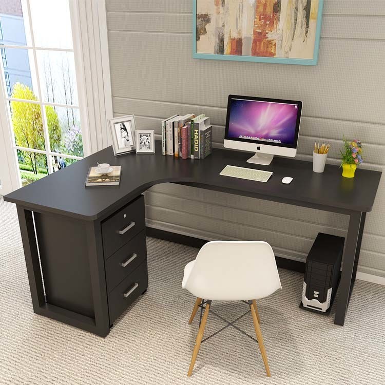 Mail Packing Modern Work Office Desk L Shape Black and White with Steel Furniture