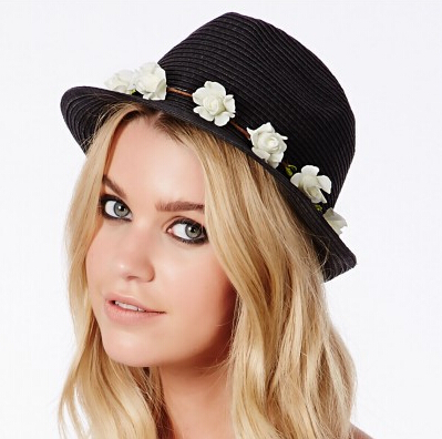 BLACK FLORAL TRILBY HAT