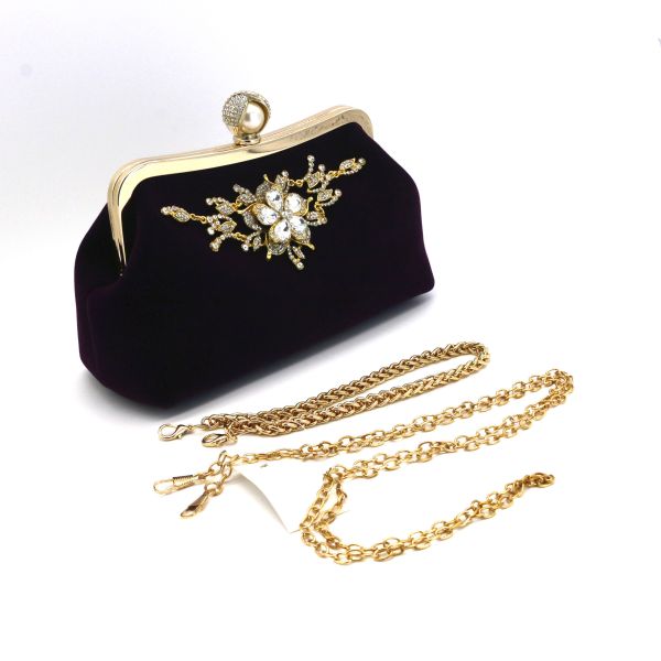 Velvet Black Gold Diamond Evening Clutches For Weddings 23x9x16cm