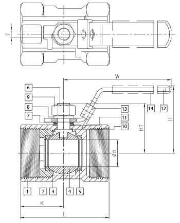 JIS SUS13 SUS316 Industrial Ball Valve Standard 1 Piece Reduced Port Style