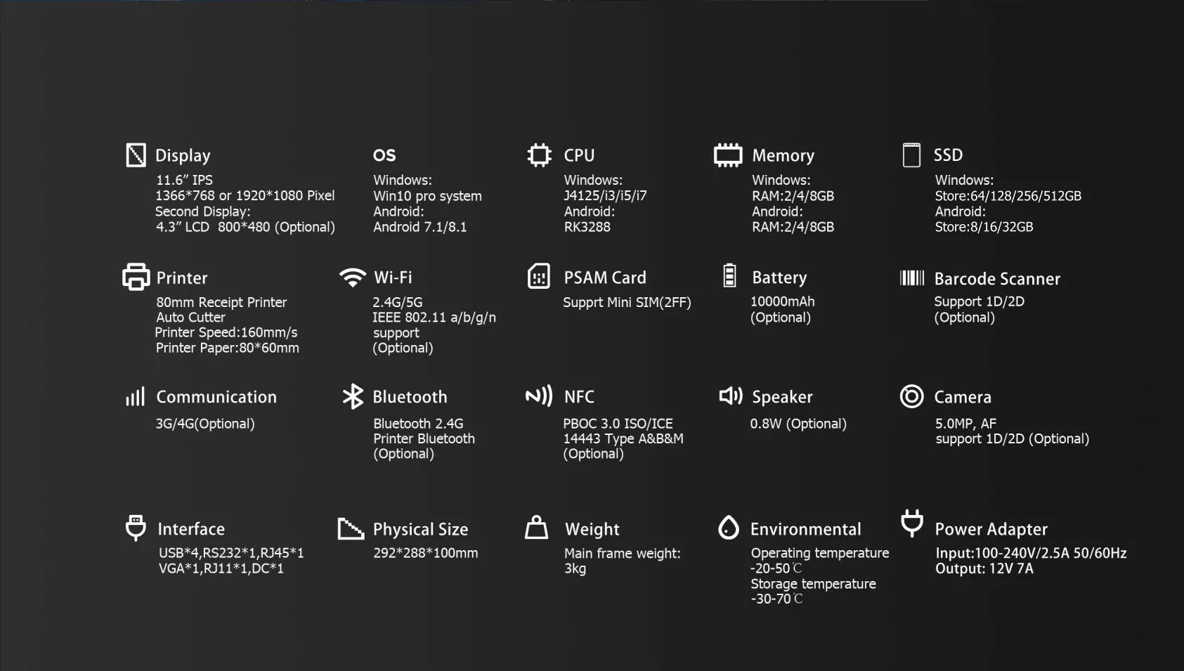 Model SGT-116 POS Systems POS Machine With 58mm Thermal Printer For Restaurant