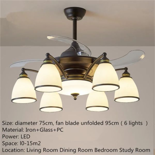 Retractable Blade Modern Folding Fan Light Remote Control Chandelier LED Invisible Ceiling Fan Crystal Light (WH-VLL-29)