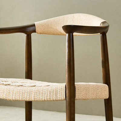 Weave Seat With Arm Modern Restaurant Leisure Black Wood Rattan Dining Room Chair