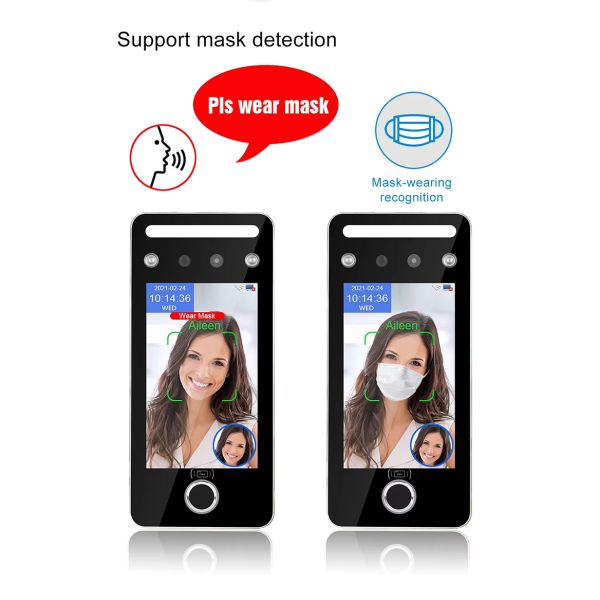 5-Inch Touch Screen Biometric Time Attendance Machine Night Vision Temperature Measurement Two-Way Audio