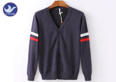 Sleeves Stripes Mens Knit Cardigan Sweater V Neck Plain Knitting Buttons Up Clothes