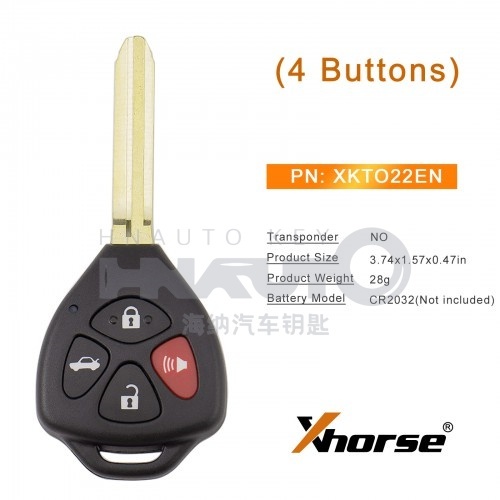XHORSE VVDI Universal XKTO22EN 4 Buttons Second Generation Wired Remote FOB Toyota Flat