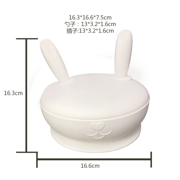 Baby Feeding Silicone Suction Divided Plate With Lid BPA Free Bunny Shape
