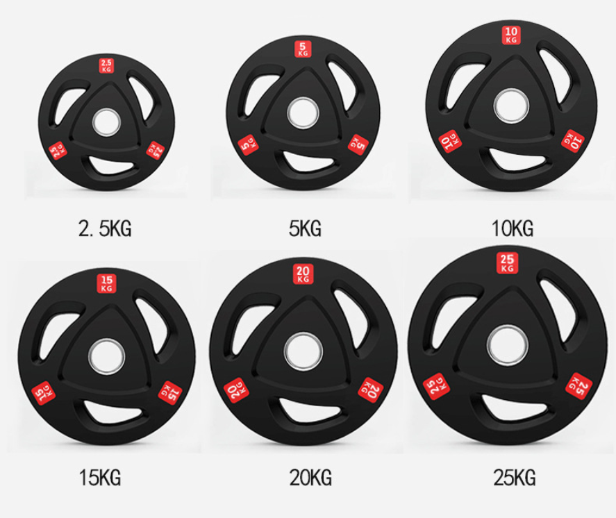 Barbell Weight Plates Rubber Coated Barbell Black Rubber Bumper Plates 3 Holes Grips Olympic Weight Plates