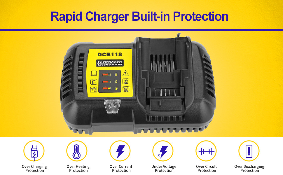 Батареи совместимая 18V 20V Макс Dewalt заряжателя QC3.0 DCB118 батарея быстрой