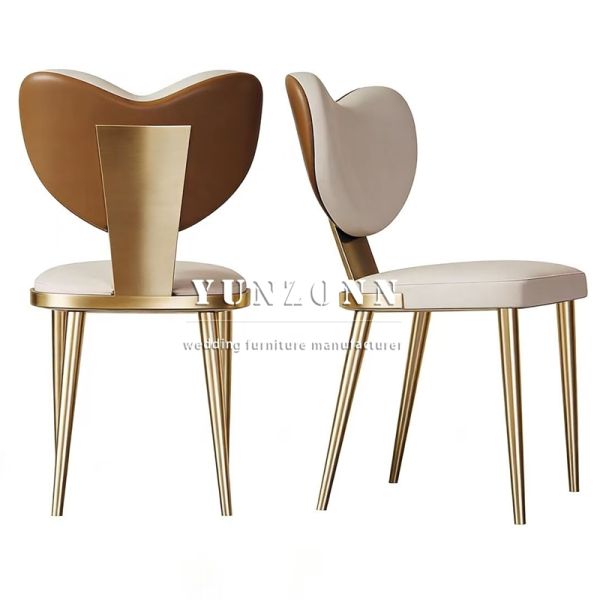 Beautiful Heart-shaped Leather Chair Luxury Villa Dining Room Furniture Exquisite Metal Feet Dining Chair