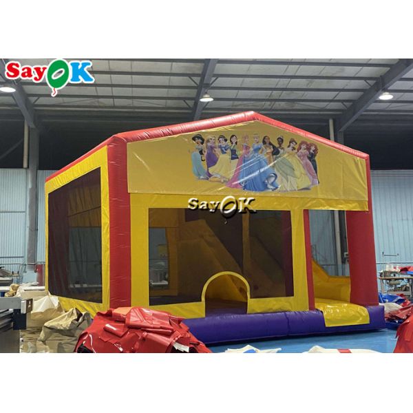 Pretty Princess Print Girl Inflatable Bounce House Slide With Ball Pit Pool