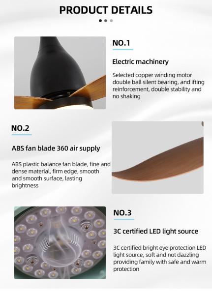Ventilateur de plafond LED décoratif, ventilateur de plafond en courant continu avec lumière et télécommande