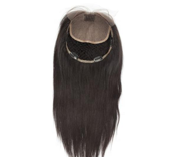 High Quality Natural Long Brown Integration Fishnet Base Virgin Multi Parting Hand Tied Human Hair Topper For Woman