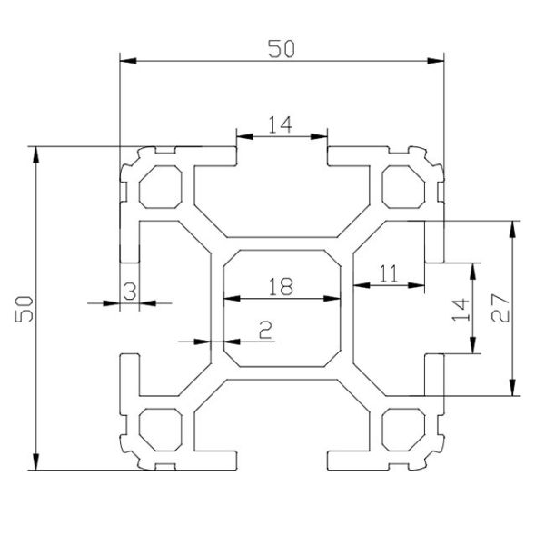 50 * 50 Black Anodized T Slot Aluminum Profile Over 2.0mm Thickness T5 State