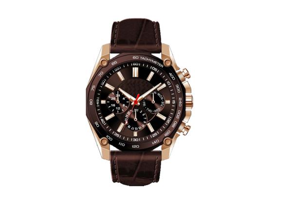 316L Case Genuine Leather Wrist Watch With Stainless Steel Screw Crown
