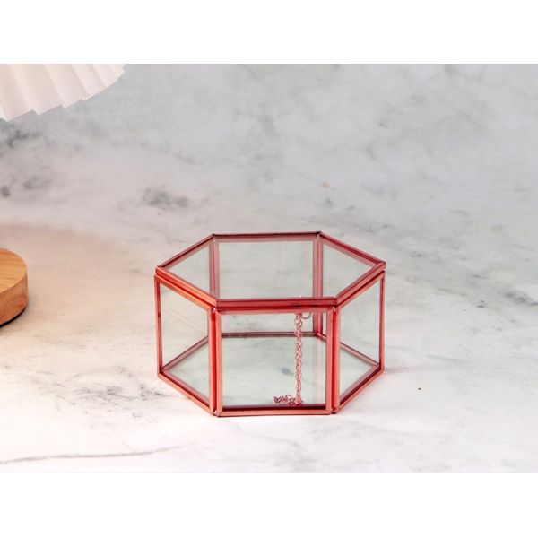 Hexagonal jewelry glass artifact cover box Wedding ring Decoration storage box Spot glass gift box