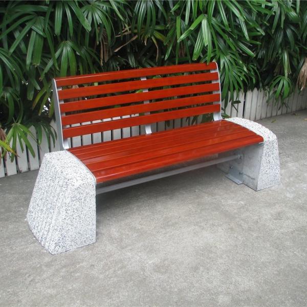 ODM Modern Stone And Wood Outdoor Benches With Backrest Flanged Surface Mounted