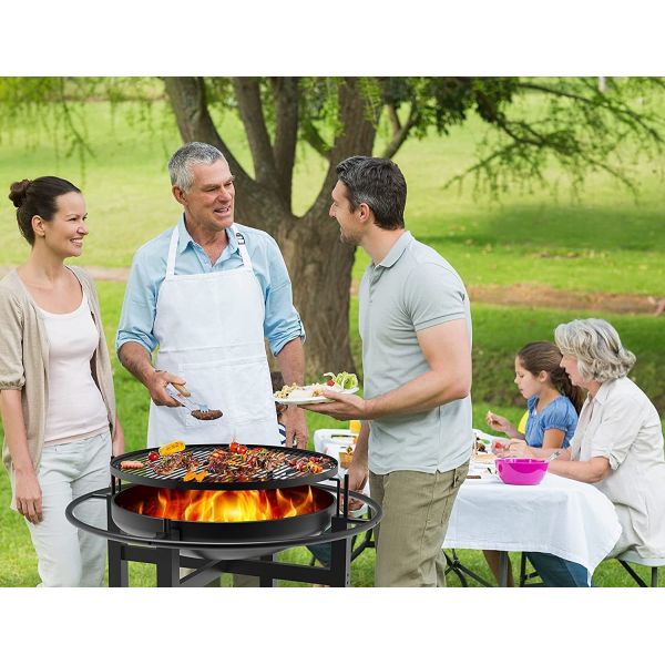 32'' Steel Barbecue Outdoor Wood Burning Fire Pit Backyard With Cooking Grill