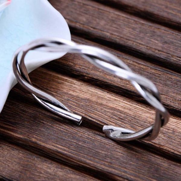 Solid Sterling Silver Weave Cuff Bangle Bracelet for Women (XH057215W)