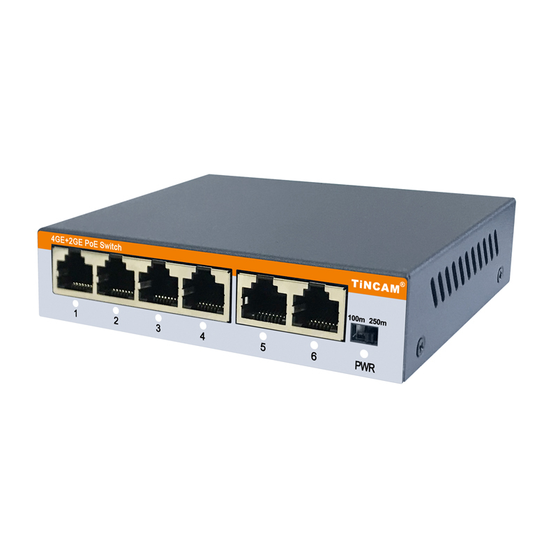 TiNCAM 4-Port Gigabit PoE Switch with 2 Gigabit Uplink Ports IEEE 802.3af/at 30W per Port VLAN 65W External Power Adapter TBC-PS5106E