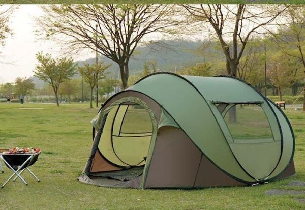 280*200*130CM 4-Person Grey Waterproof Polyester 4-Season Boat Shape Pop Up Camping Tents Carry Bag Included