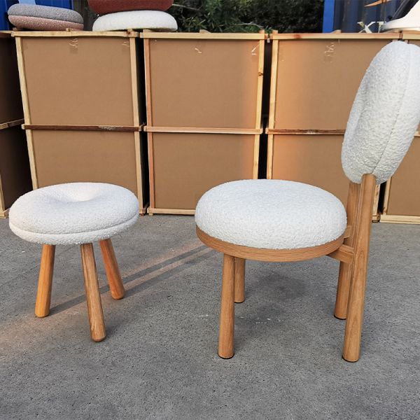 Oak Wooden Cashmere Dining Chairs Lamb Velvet For Modern Office