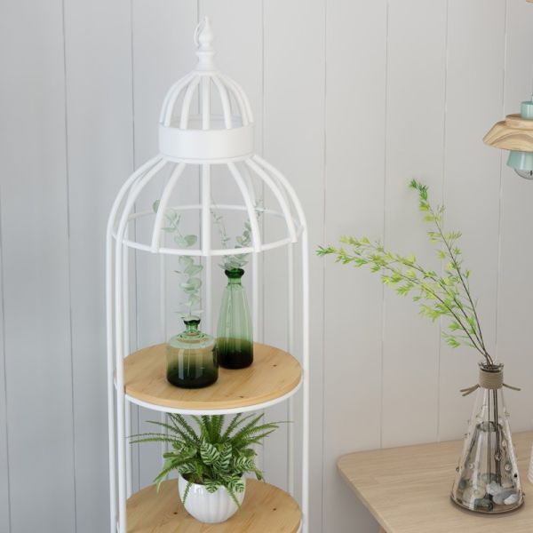 Interior Decoration Metal Display Racks And Stands Creative Bird Cage Shape Flower Shelf