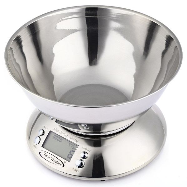 Balance de cuisine numérique multifonctionnelle 5 kg Balance électronique en acier inoxydable pour la pesée des aliments avec grand bol amovible