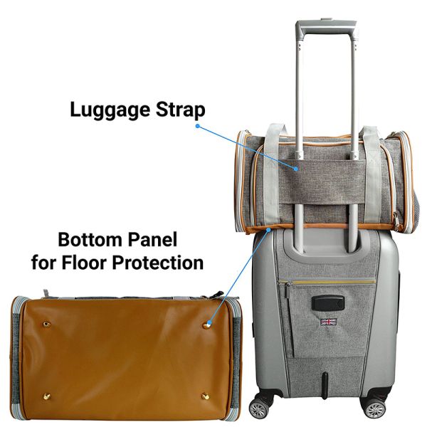 Self Lock Zipper Closure Dog Carrier Bag Airline Approved With Luggage Strap