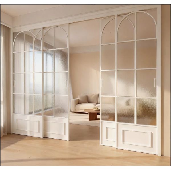 Kitchen sliding door, French vintage triple linkage, living room balcony, bedroom partition, hanging rail, floor rail, glass sliding door, customization