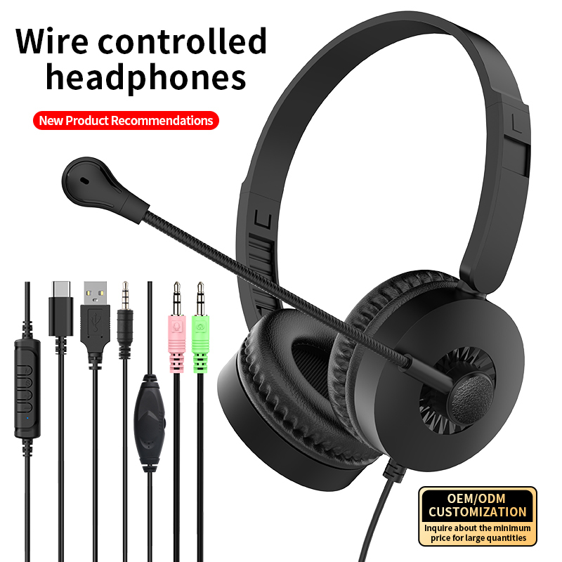 JTY- K3 Head mounted wired headphones with microphone and wired control USB/Type-C/3.5mm multi interface online course learning, customer service, computer headset support OEM/ODM customized products
