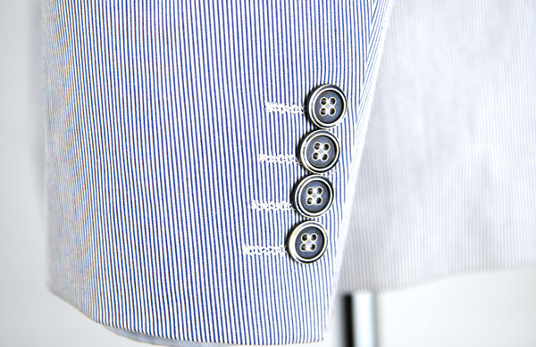 Blue Pinstripe Mens White Blazer Jacket Worsted Fabrics All Cotton Material