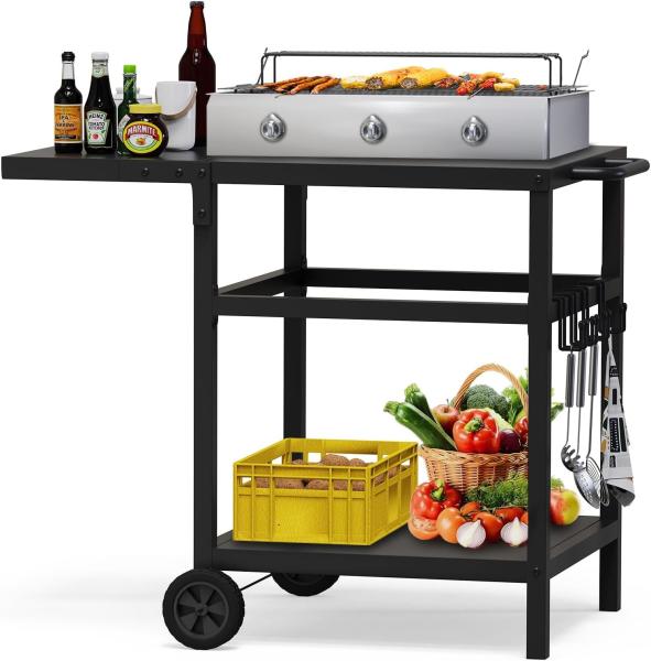 Metal Plant Fiber Type Outdoor Grill Cart Double-Shelf BBQ Table with Multifunctional