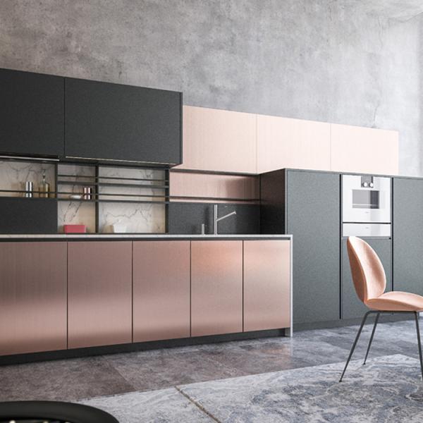 Luxury Rosy PVC Kitchen Cabinets High Gloss Lacquer Kitchen Cabinets