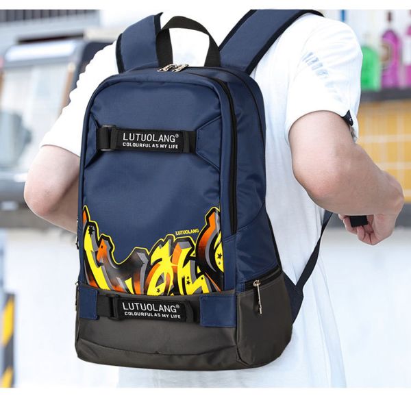 Middle school students bag sports fashion backpack men's shoulder bag printed Oxford cloth bag