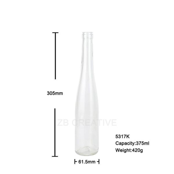 Dessert Wine 375ml Glass Bottles Slender Rhine Glass Bottle Cork Top 420g 5317K