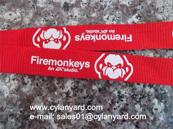 Red lanyard with release buckle, custom printed neck ribbon with plastic buckle,